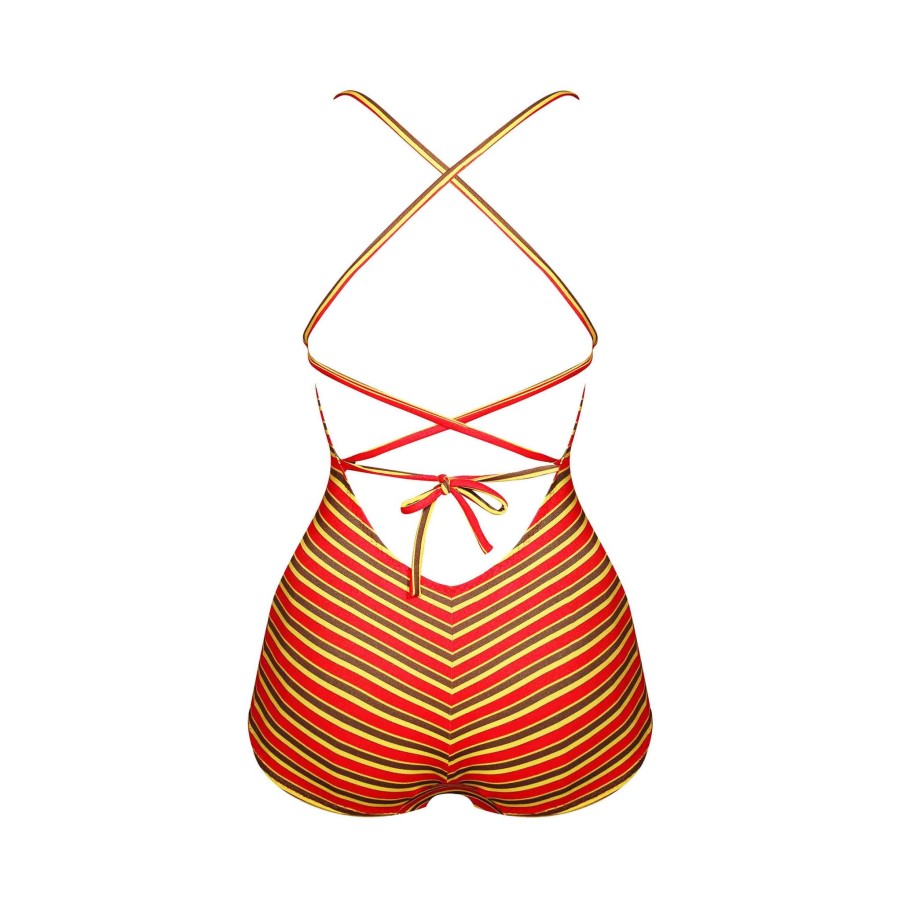 Women Fifi Chachnil Swimsuit | Butterfly Swimsuit Red, Yellow & Chocolate Stripes