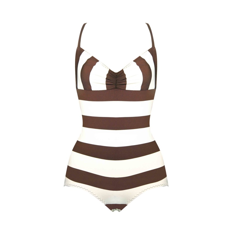 Women Fifi Chachnil Swimsuit | Butterfly Swimsuit White & Chocolate Stripes